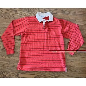 Vintage 80s 90s Woolrich Rugby Polo Striped Red‎ Shirt Size XL Fits Like A Large